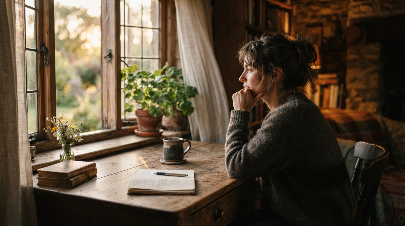 Стопка книг по психологии и саморазвитию на столе, рядом чашка кофе и блокнот с ручкой